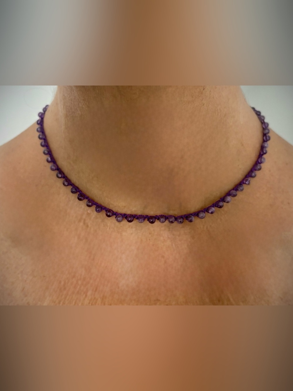 Hand Crocheted Purple Amethyst Beaded Necklace